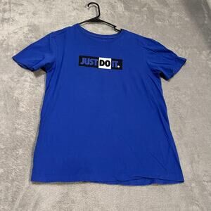 Nike Shirt Mens Small Blue Just Do It Logo Graphic Tee Athletic Swoosh Comfort